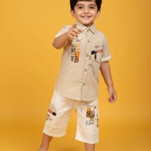 2pc Set Short-Sleeved Button-Down Shirt and Matching Shorts.