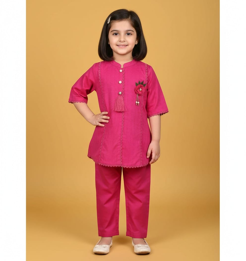 Blush & Bloom: Radiant Pink & Yellow Festive Kurta Set - Image 2