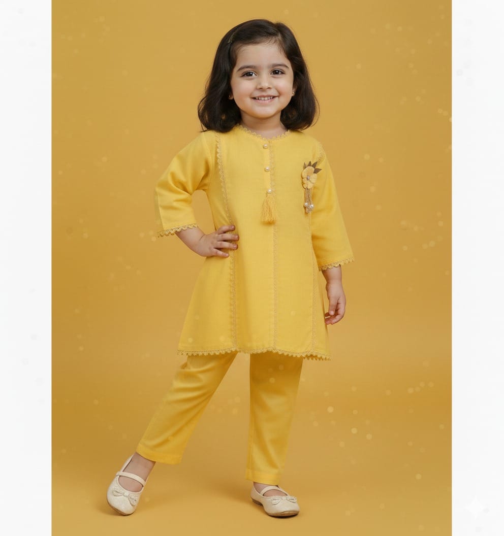 Blush & Bloom: Radiant Pink & Yellow Festive Kurta Set - Image 4