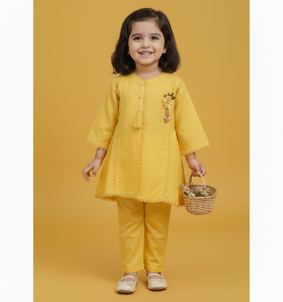 Blush & Bloom: Radiant Pink & Yellow Festive Kurta Set - Image 6