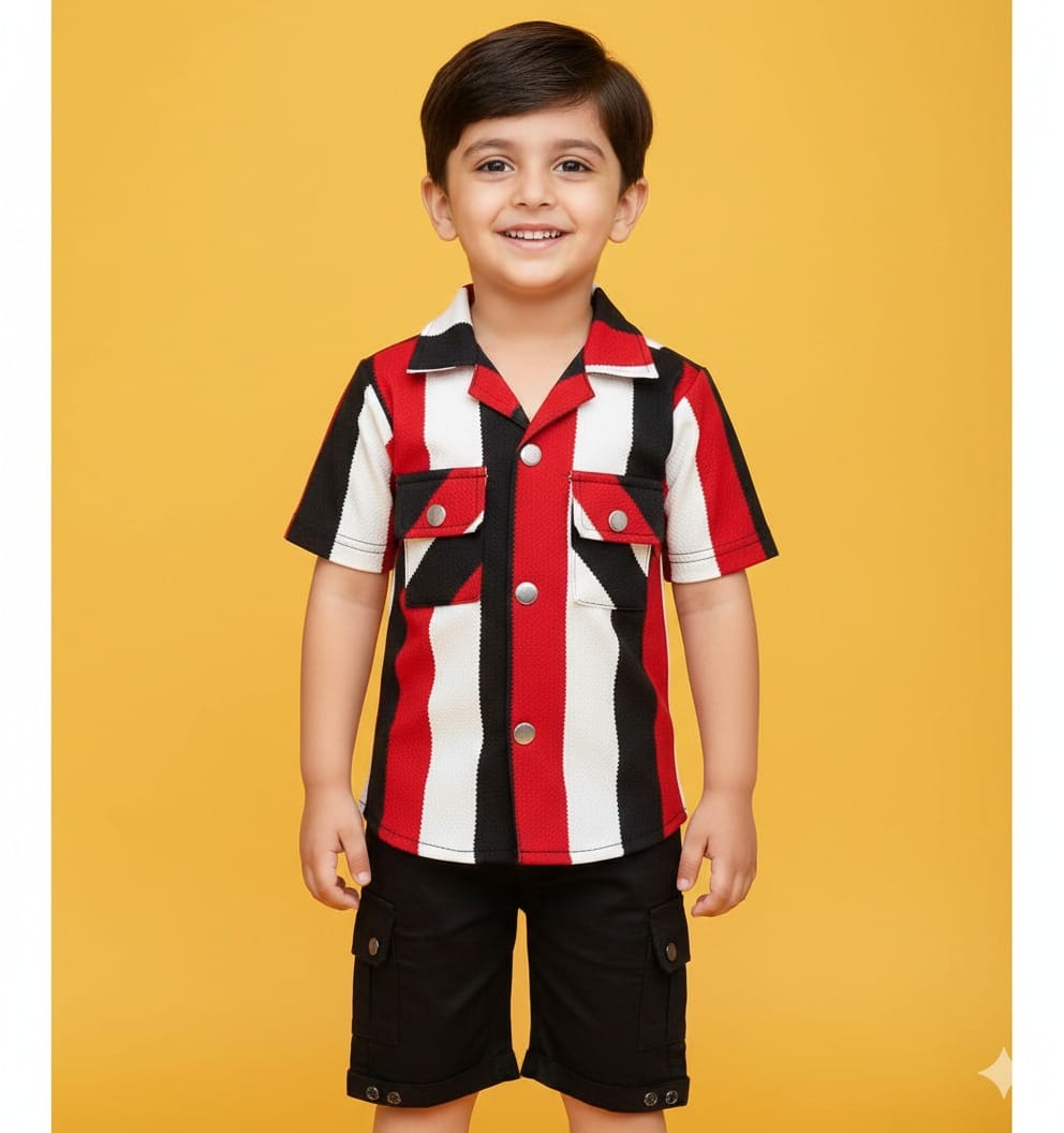 Little Explorer Striped Co-ord Set – Red, White & Black - Image 2