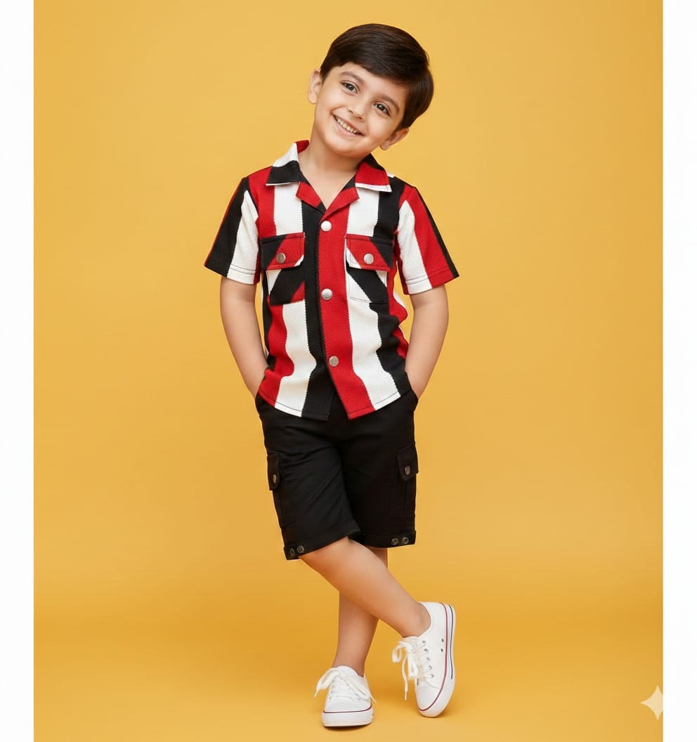 Little Explorer Striped Co-ord Set – Red, White & Black