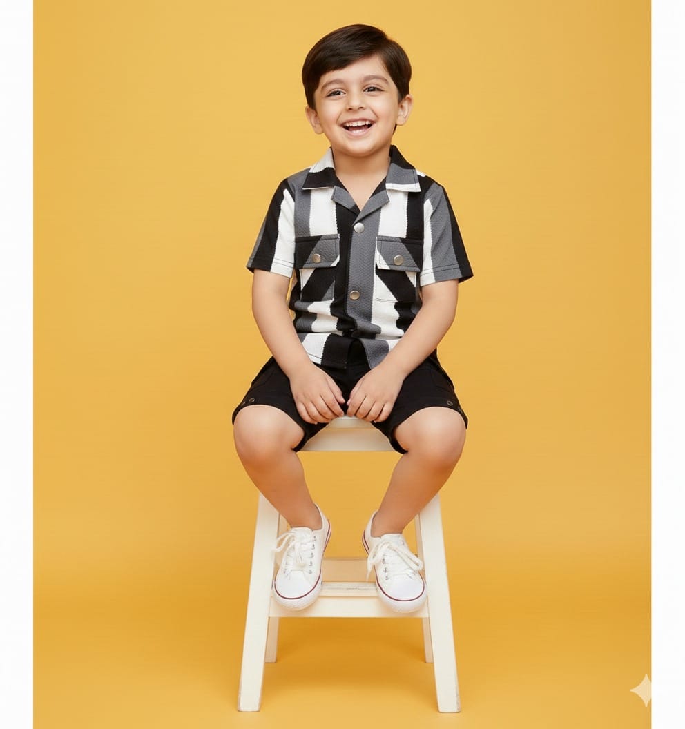 Little Explorer Striped Co-ord Set – Red, White & Black - Image 3