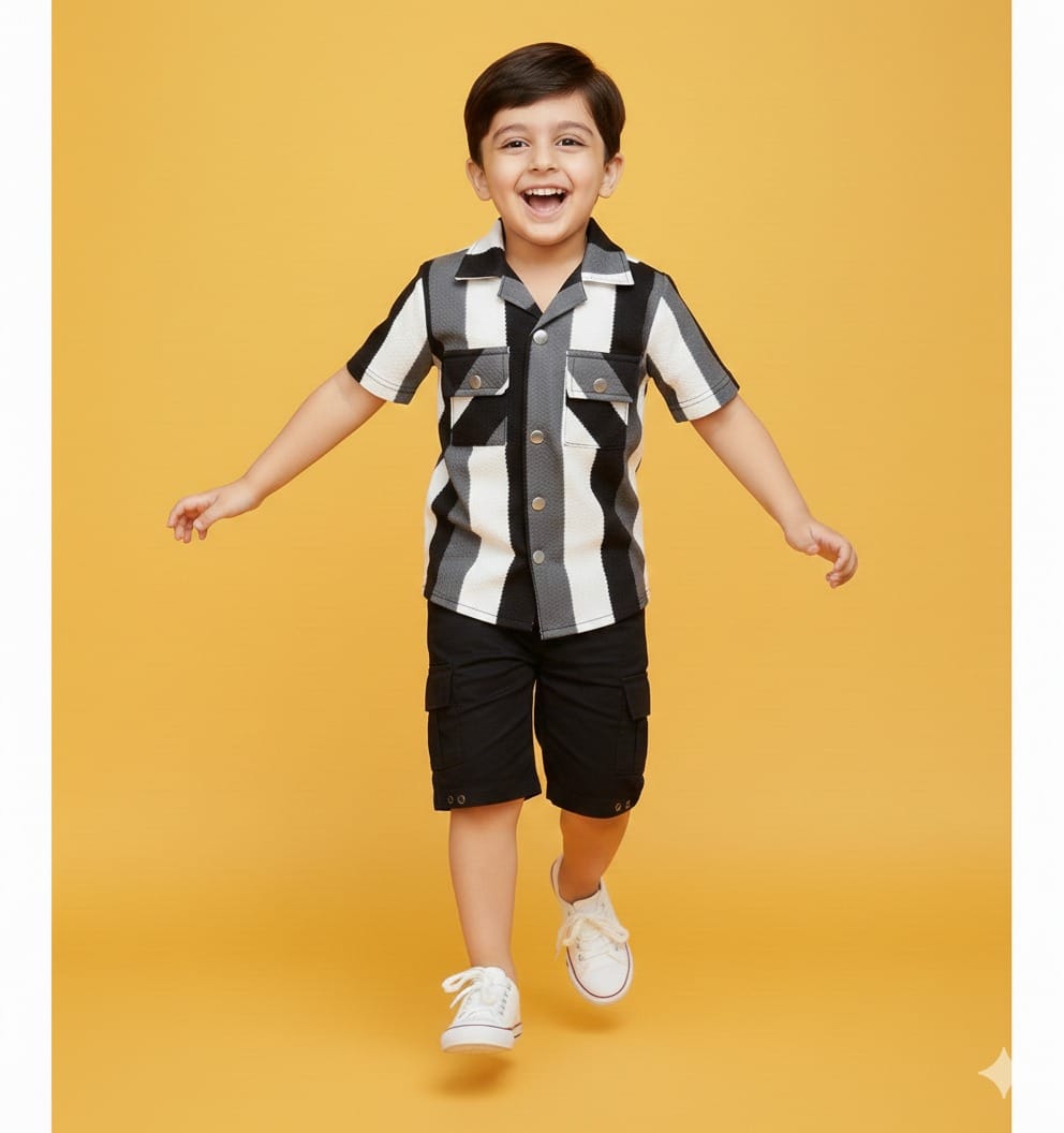 Little Explorer Striped Co-ord Set – Red, White & Black - Image 4