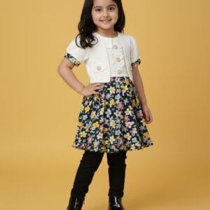 Floral Garden Ruffled Frock with Textured Overlay