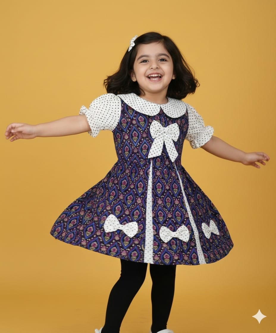 Printed frock with bow detailing