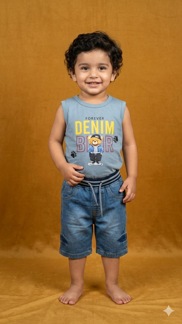 Kids' Casual Summer Duo – "Forever Denim Bear" Collection