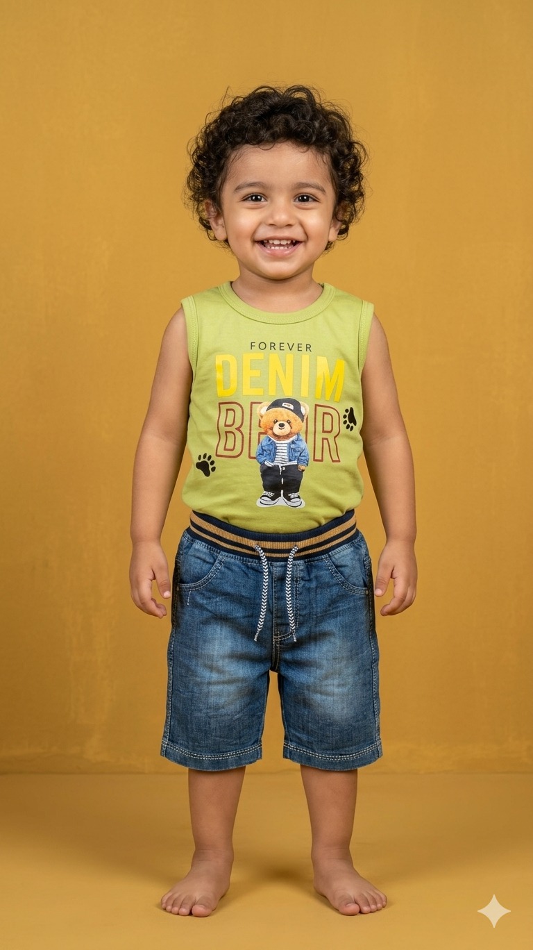 Kids' Casual Summer Duo – "Forever Denim Bear" Collection - Image 2