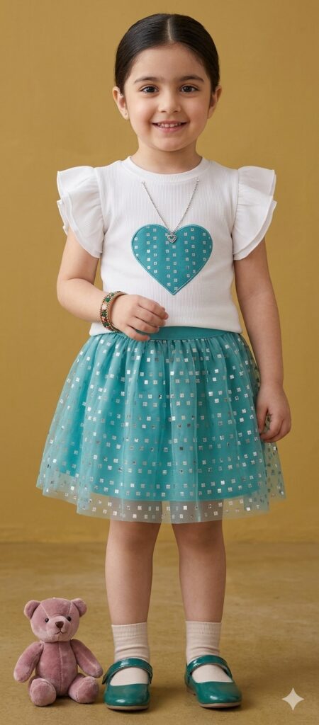 Sparkle & Shine: Toddler Girls’ Mint Heart Tulle Set 1-5 Years