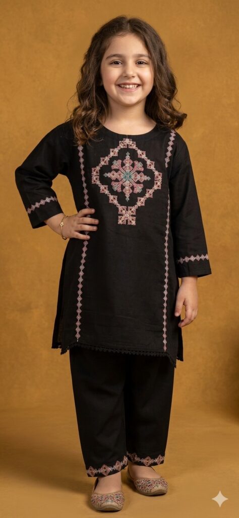 Midnight Bloom Hand-Embroidered Kurta Set 1-7 Years