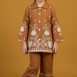 Elegant Floral Embroidered 2-Piece Co-Ord Set for Girls