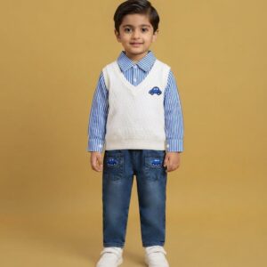 Stylish Boy’s Blue & White 3-Piece Outfit