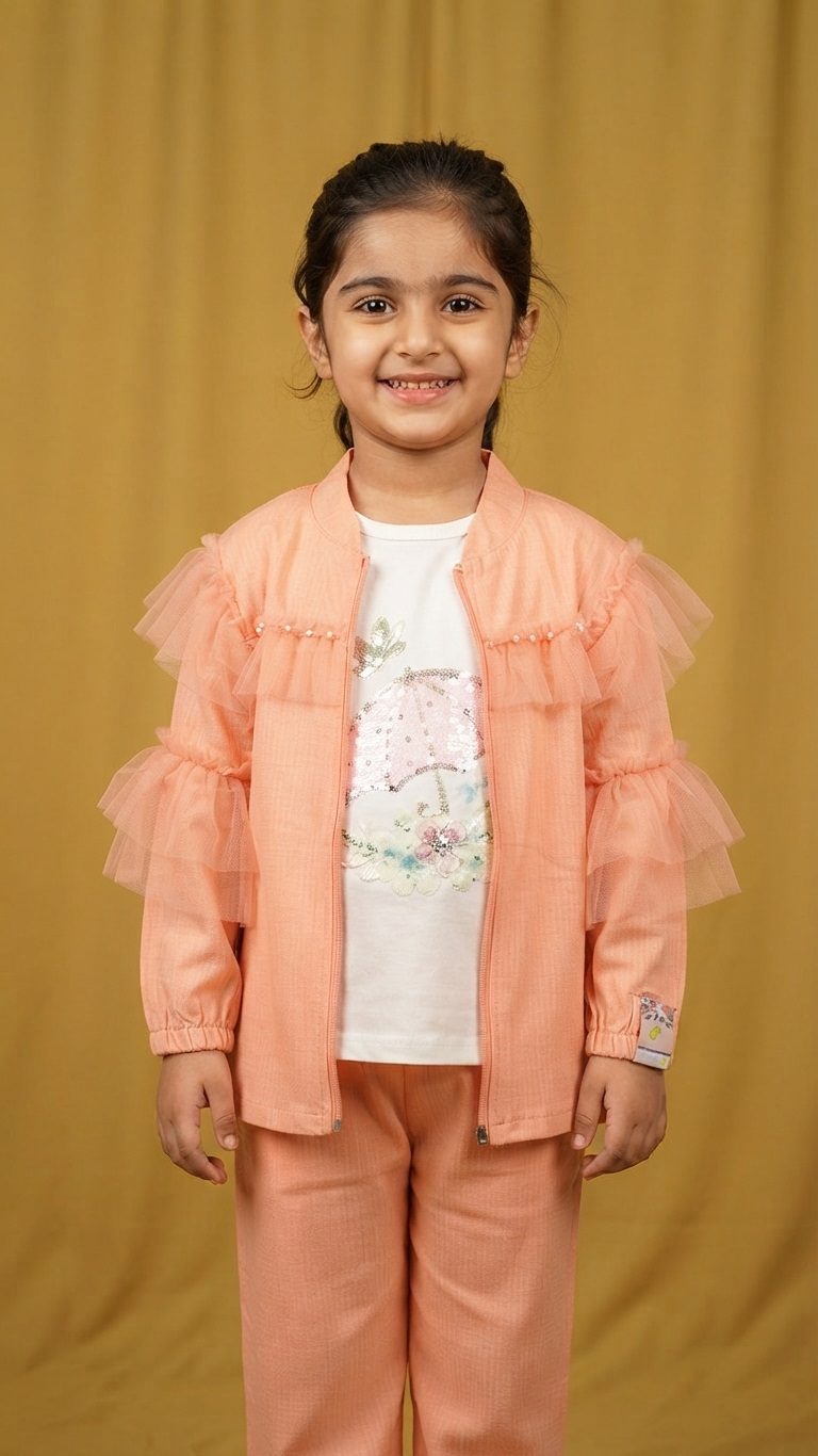 Kids Ruffled Zip-Up Set with Inner Top - Image 2