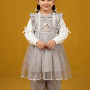 Premium 3-Piece Winter Corduroy & Net Frock Set