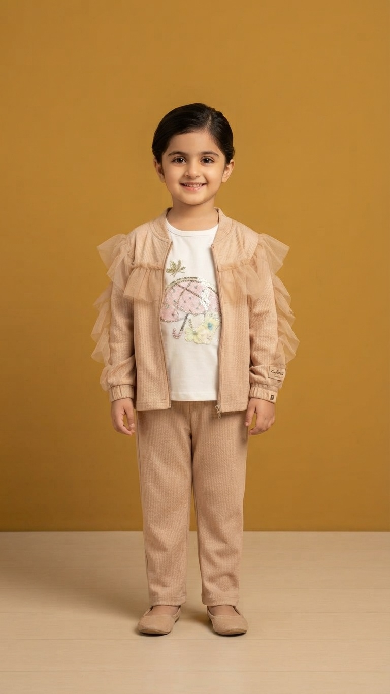 Kids Ruffled Zip-Up Set with Inner Top